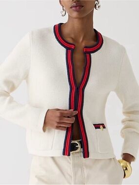 J. Crew Emile Cream Cardigan with Red & Navy Trim